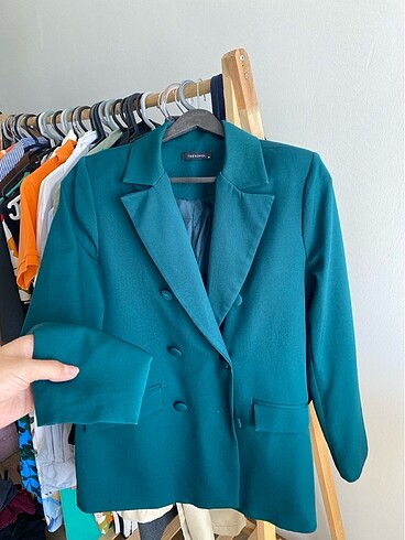 36 Beden Yeşil kruvaze blazer ceket