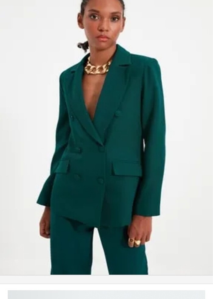 Yeşil kruvaze blazer ceket - Görsel 2