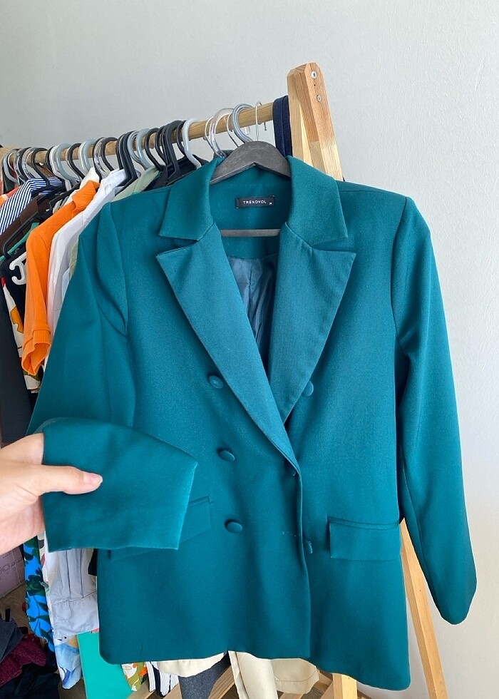 Yeşil kruvaze blazer ceket - Görsel 3