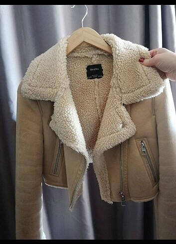 m Beden camel Renk Bershka Bej Rengi Crop Yünlü Ceket