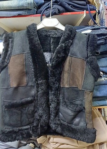 Standart Beden Beden kahverengi Renk Kürklü Deri Kadın Yelek