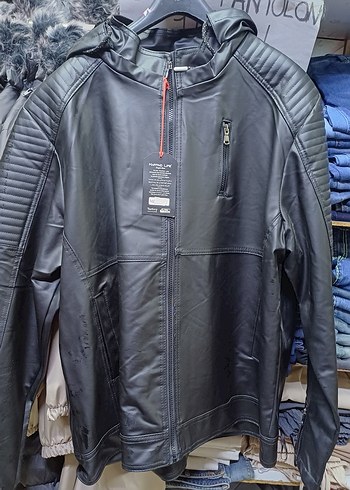 Erkek kapşonlu deri ceket - Görsel 2