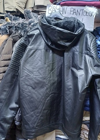 Erkek kapşonlu deri ceket - Görsel 4