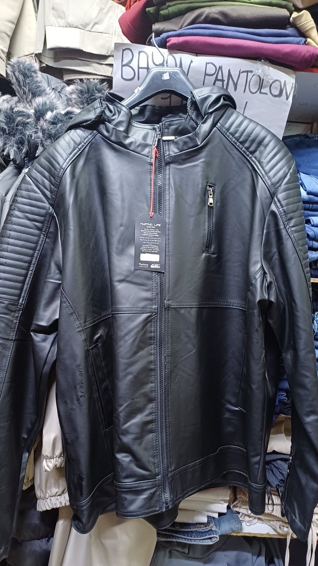 Erkek kapşonlu deri ceket - Görsel 3