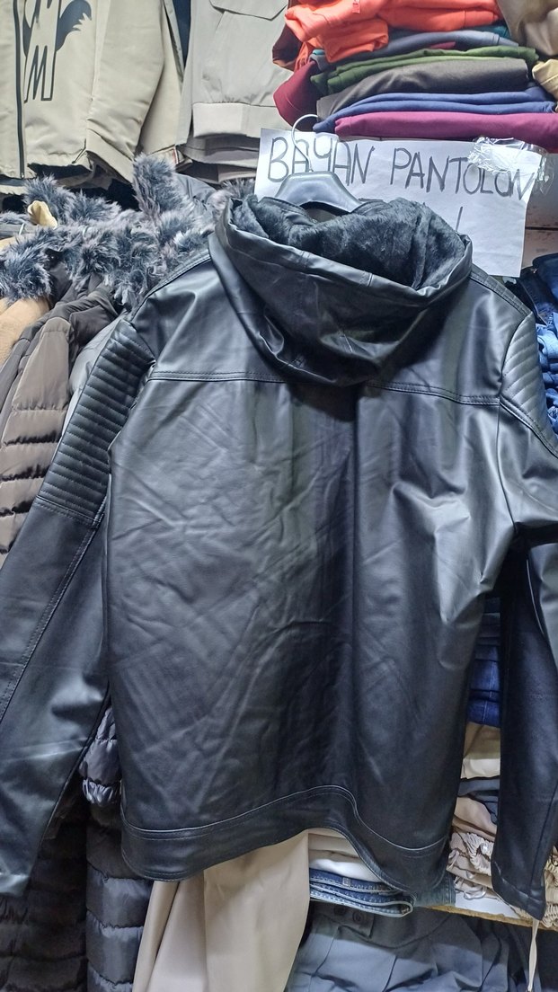 Erkek kapşonlu deri ceket - Görsel 4