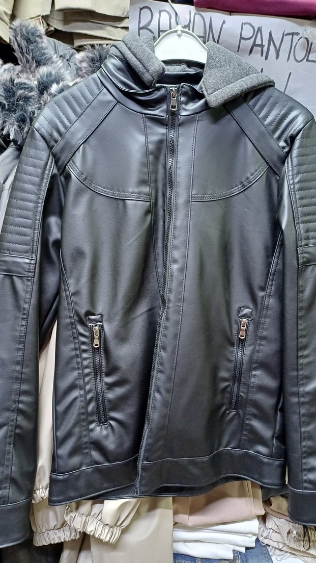 Erkek kapşonlu deri ceket - Görsel 4