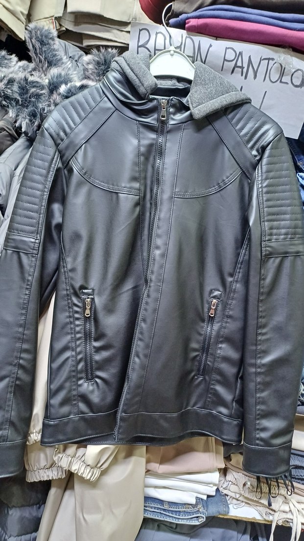 Erkek kapşonlu deri ceket - Görsel 2