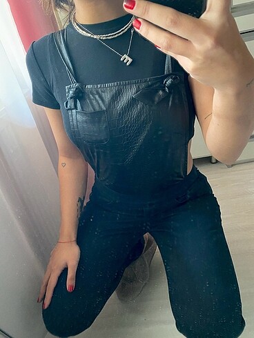 deri detaylı salopet - Görsel 3