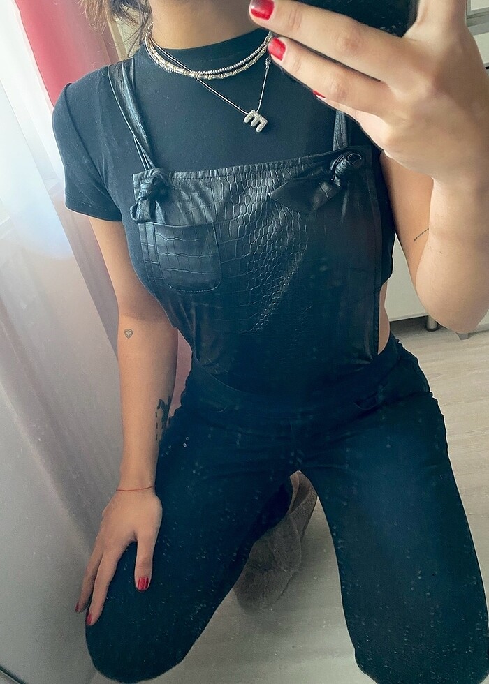 deri detaylı salopet - Görsel 3