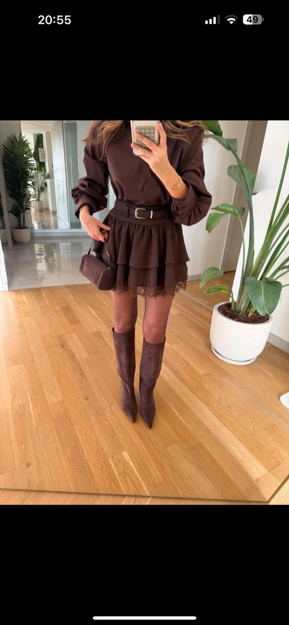 Kahverengi Kemerli Mini Etek - Görsel 2