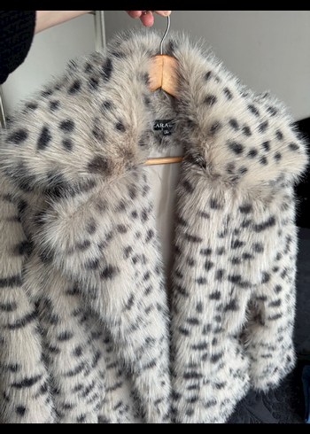 Leopar Desenli Gri Suni Kürk Midi Kaban