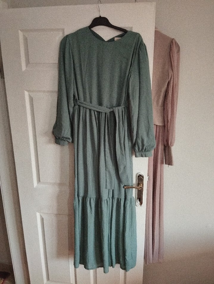 Uzun Kollu Kemerli Bohem Elbise - Görsel 2