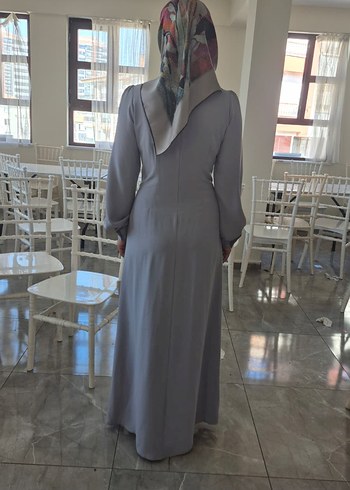 Gri Pilelı Uzun Kadın Abiye Elbise - Görsel 3