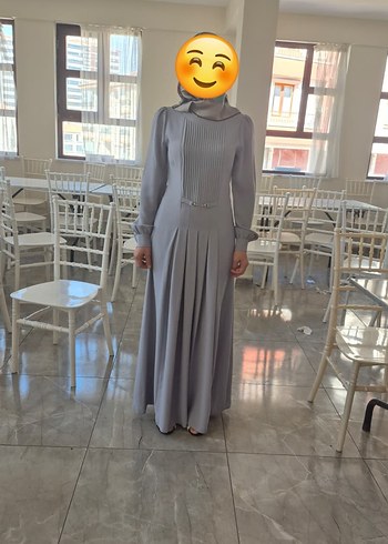 Gri Pilelı Uzun Kadın Abiye Elbise - Görsel 2