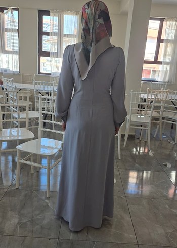 Gri Pilelı Uzun Kadın Abiye Elbise - Görsel 4