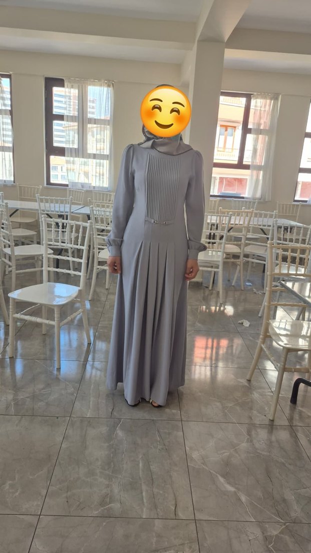 Gri Pilelı Uzun Kadın Abiye Elbise - Görsel 2