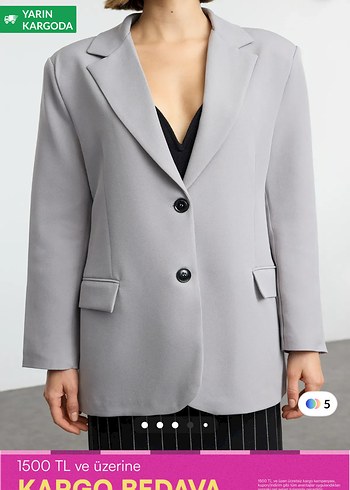 Gri Düğmeli Kadın Blazer Ceket
