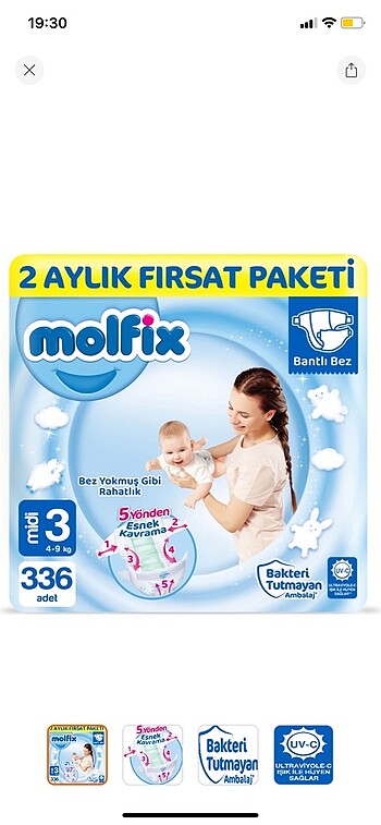 2 adet 112 li Molfix Midi 3 numara mavi paket 400 TL