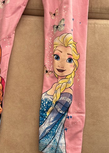 8 Yaş Beden pembe Renk Kız Çocuk Anna ve Elsa baskılı Tayt