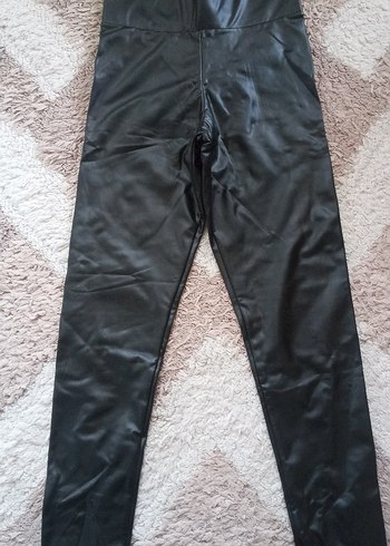 Siyah Deri Kadın Tayt - Görsel 2