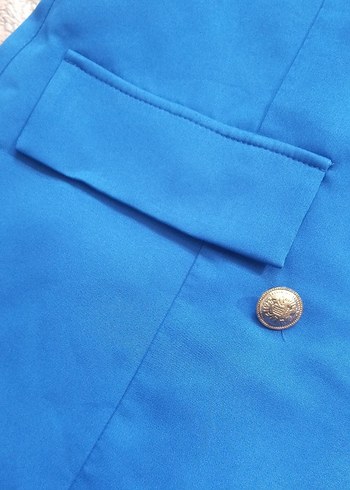 Düğmeli Mavi Kadın Blazer Ceket Pantolon Takımı - Görsel 2