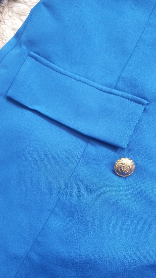 Düğmeli Mavi Kadın Blazer Ceket Pantolon Takımı - Görsel 2