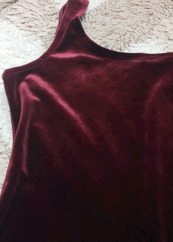 Bordo Kolsuz Süet Elbise - Görsel 2