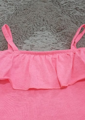 Kız Çocuk Pembe Fırfırlı Askılı Bluz - Görsel 2