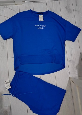 Kadın Mavi Mini Kısa Kollu Takım