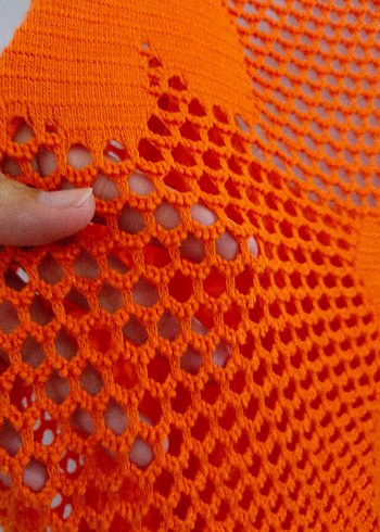 xl Beden Turuncu Dantel Detaylı Bohem Uzun Elbise