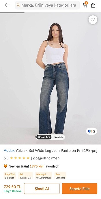 Addax wide leg jean pantolon