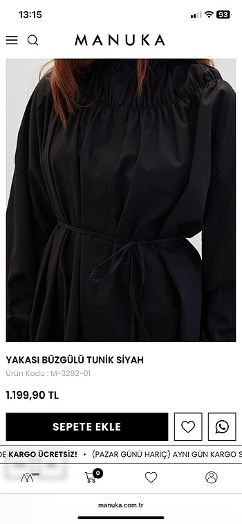 Yakası büzgülü tunik siyah