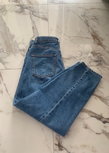 Düğmeli Mavi Barrel Kot Pantolon - Görsel 2