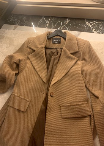 Kadın Kruvaze Yaka Kuşaklı Kaşe Kumaş Vizon Kaban Ceket - Görsel 7