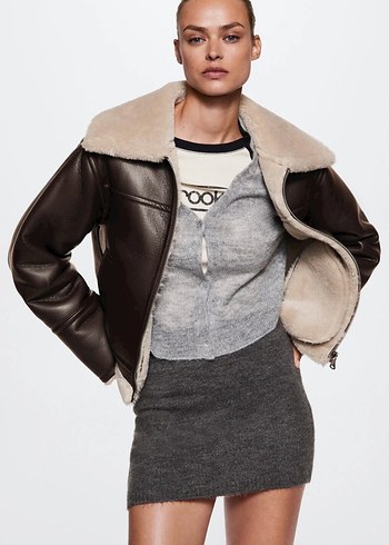 Kahverengi Kürklü Deri Kadın Kış Ceketi - Görsel 3