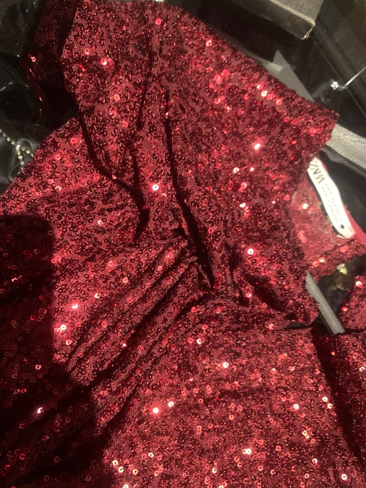 Bordo Mini Payetli V Yaka Abiye Elbise - Görsel 5