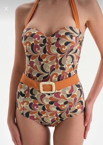 Retro Desenli Kemerli Kadın Mayo Dagi - Görsel 2