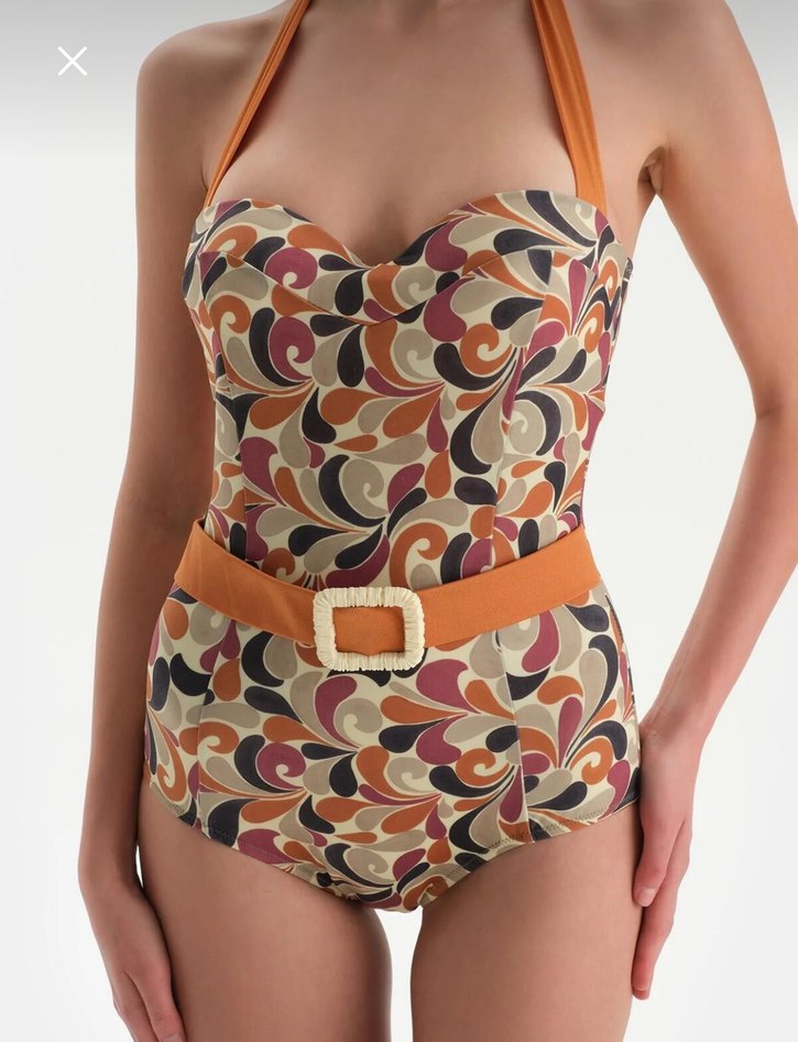 Retro Desenli Kemerli Kadın Mayo Dagi - Görsel 2