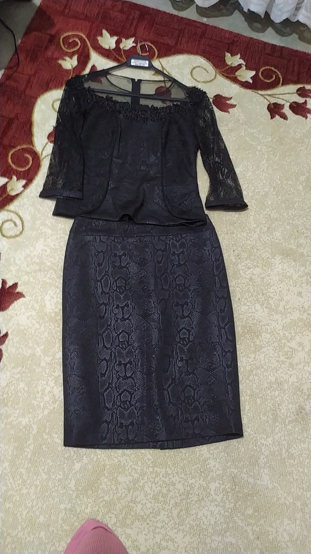 Siyah Dantelli Gotik Mini Bluz etek takim - Görsel 4