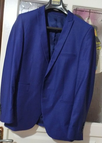 Mavi Parlak Düğmeli Erkek Takım Elbise Ceket pantolon - Görsel 2