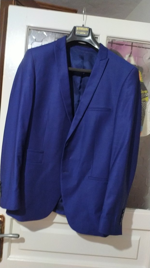 Mavi Parlak Düğmeli Erkek Takım Elbise Ceket pantolon - Görsel 2