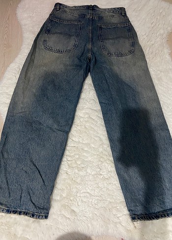 38 Beden BERSHKA Kadın Gri Bol Kesim Midi Boy Kot Pantolon