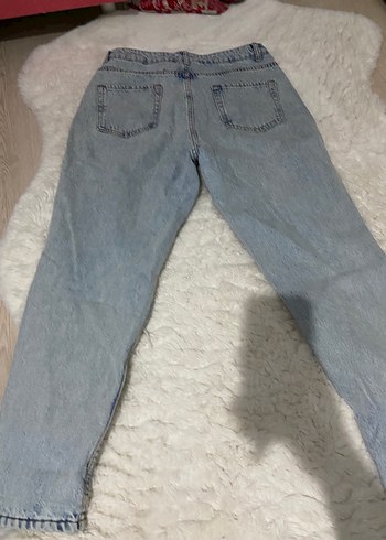 l Beden Gri Renk Kadın Tüylü Bol Kesim Jean