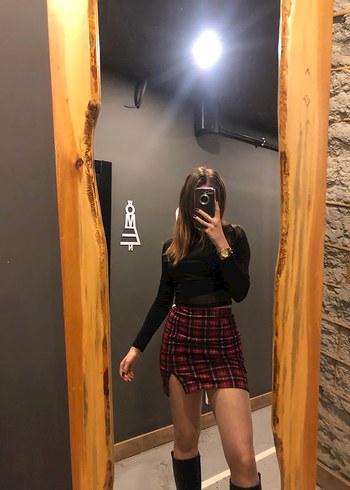 Kırmızı Ekose Mini Etek - Görsel 4