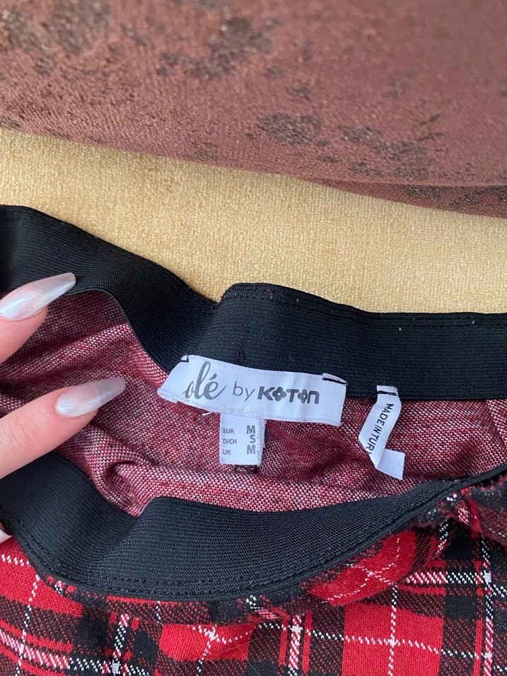 Kırmızı Ekose Mini Etek - Görsel 3