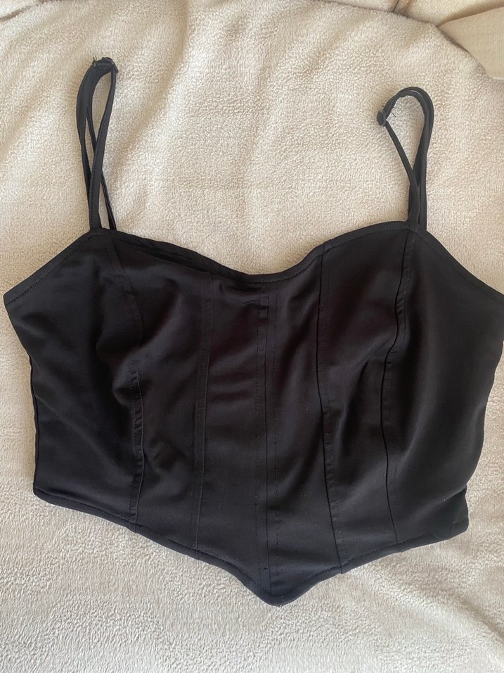 Siyah V Yaka İnce Askılı Büstiyer - Görsel 2