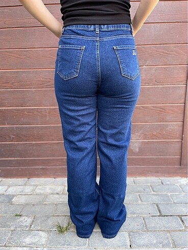 xl Beden lacivert Renk ZARA GENİŞ PAÇA YÜKSEK BEL KOT PANTOLON