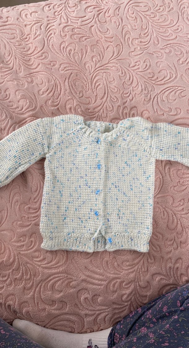 Beyaz Pastel Renkli Kısa Triko bebek el örgüsü ceket - Görsel 2