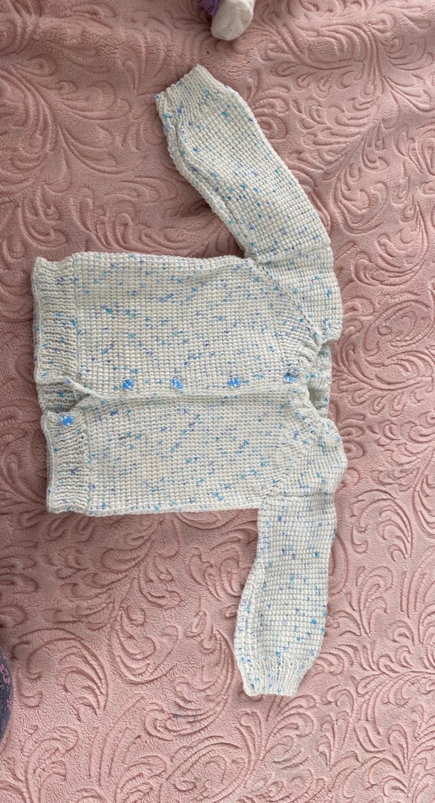 Beyaz Pastel Renkli Kısa Triko bebek el örgüsü ceket - Görsel 3