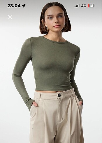 Haki esnek crop bluz
